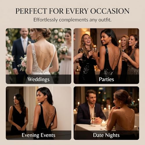 Back Necklace for Backless Dress Rhinestone Body Chain Jewelry for Women Backdrop Necklace Bridal Dress Crystal Wedding Jewelry Gift - color: A1:SetA