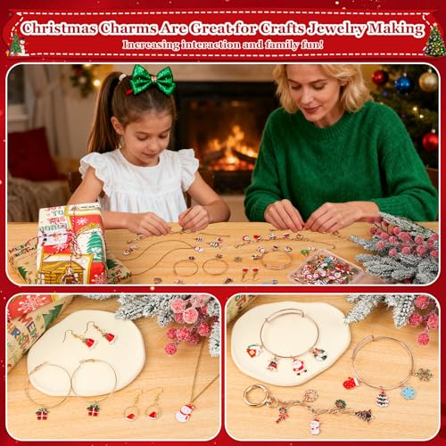 Modacraft 120 Pcs Christmas Charms for Jewelry Making, Multiple Styles Gold Enamel Pendant Charms with Santa Snowflake Tree for DIY Bracelet Necklace Earring Keychain Craft Supplies Holiday Decor Gift - style: Christmas-120 Pcs