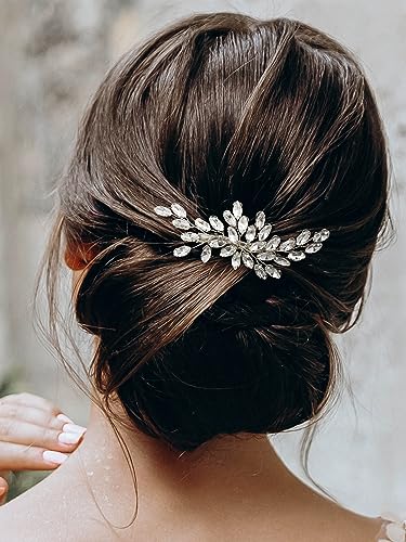 SWEETV Rhinestone Bride Wedding Hair clip Silver Crystal Bridal Hair comb Sparkly Hair Piece Gem Hair Accessories for Women/Girls & Brides/Bridesmaids | Rhinestone Crystal Sparkly Bridal Hair Pieces Gem Wedding Hair Accessories Bridal Hair Accessories for