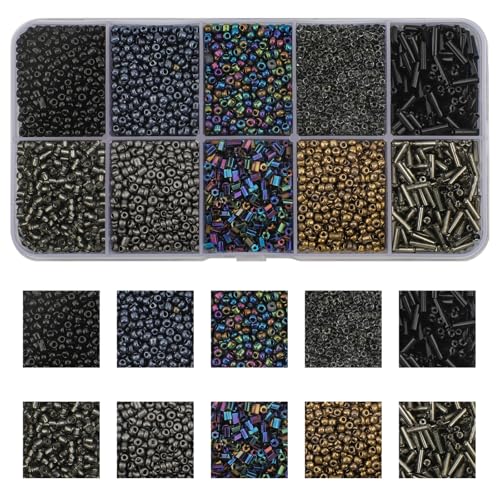 5000pcs Black Glass Seed Tube Bugle Beads for DIY Jewelry Making | 12/0 Waist Beads Kit, Embroidery Beads, 2mm Small Tiny Beads for Bracelets Necklaces Earrings, 10 Colors - color: Black