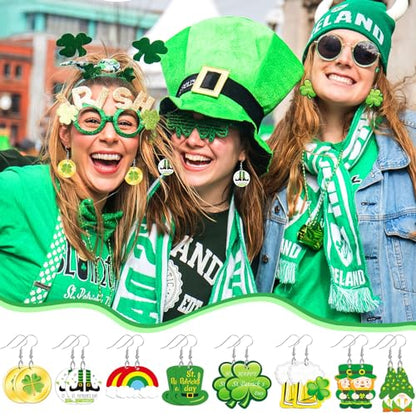8 Pairs St Patricks Day Acrylic Earrings for Women | Shamrock Clover Dangle Earrings, Ireland St Patricks Day Gifts Parade Party Accessory, Lightweight Acrylic, Double Side - style: St Patrick's Day