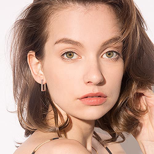 2 Pairs 14K Gold Plated Minimalist Hoop Earrings Small Dainty Geometric Square and Rectangle Huggies Hoops for Girls Women Gift, gold, silver and black - color: Rose Gold