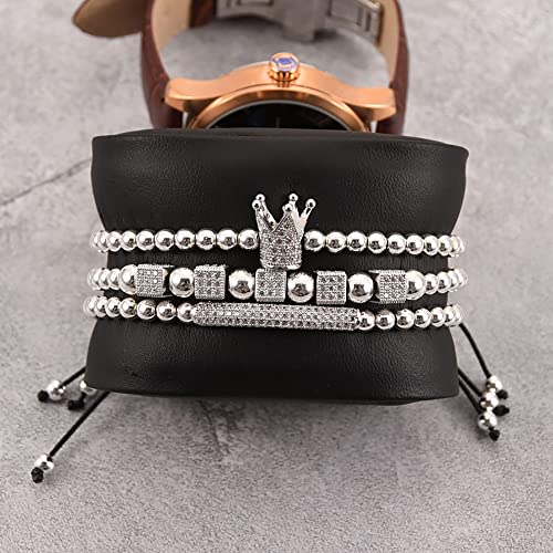 Mens Bracelet Beaded Bracelets Micro Pave Zircon Bracelets for Men Women Bracelets for Men Stainless Steel Cuff Bangle - color: F-silver