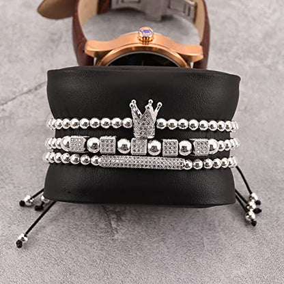 Mens Bracelet Beaded Bracelets Micro Pave Zircon Bracelets for Men Women Bracelets for Men Stainless Steel Cuff Bangle - color: F-silver