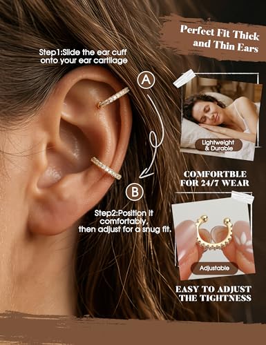 Sanfenly Ear Cuffs Earrings for Women Non Piercing | 14K Gold Plated Ear Cuffs for Non Pierced Ears, Hypoallergenic Clip on Earrings Cartilage Earring, Fake Ear Piercings - color: 14K Gold Plated-Chunky