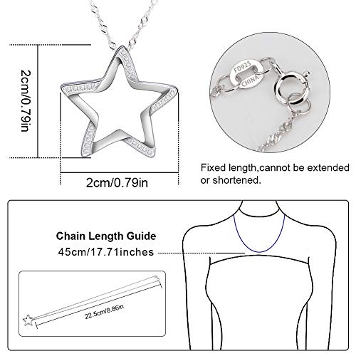 Sterling Silver Crescent Moon Star Necklace Cubic Zirconia Jewelry for Teen & Women Ladies Dainty 18" Chain - color: Star