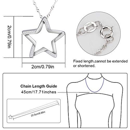 Sterling Silver Crescent Moon Star Necklace Cubic Zirconia Jewelry for Teen & Women Ladies Dainty 18" Chain - color: Star