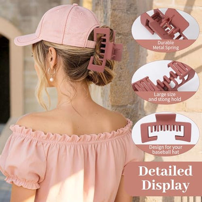 4 Pack Hat Claw Clips for Women, 4.1 Inch Large Hair Clips for Thick Hair | 2-in-1 Cute Hair Claw Clips Strong Hold Jaw Clips for Daily Styling, Baseball Cap & Trucker Hat, Wine Red (Patent Pending) - color: Wine Red
