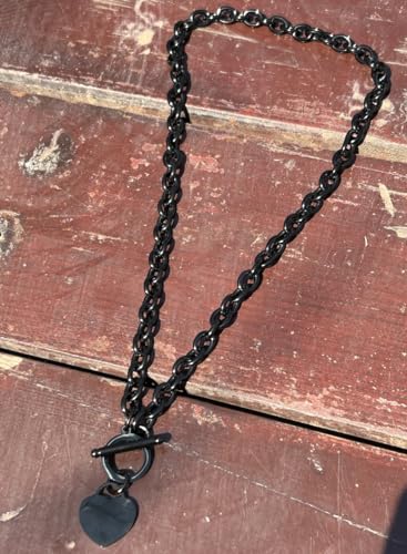 WangGao Elegent Love Stainless Steel Link Chain Blank Heart Charms Necklace for Women Toggle Clasp Closure - color: Black, size: 19.6inches