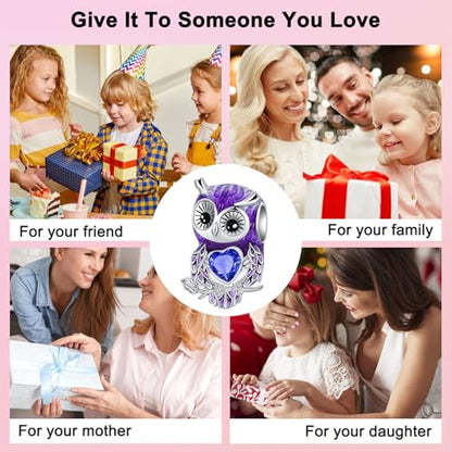 LUXILLA Charms for Bracelets & Necklace 925 Sterling Silver Charms Elephant Happy Birthday Charm Fit for Valentine's Day Mother's Day Jewelry Gift for Women - color: Cute Owl Charm