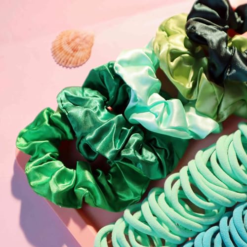 YANRONG Women's Hair Accessories Set: 755PCS Seamless Ponytail Holders, Variety Scrunchies, Bands and Ties for Thick and Curly Hair (Green) - color: 755PCS (green)
