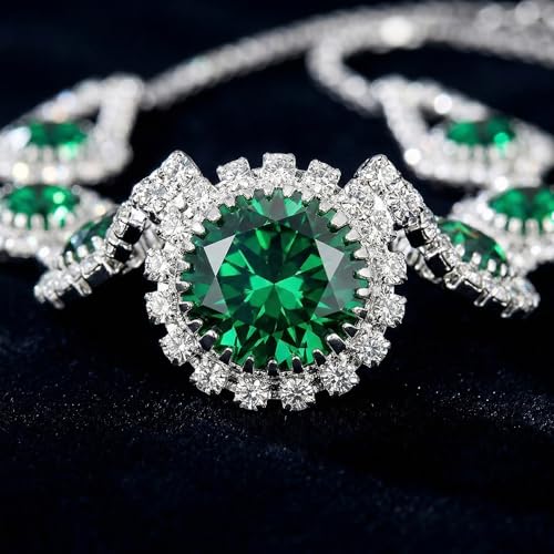 Silver Plated Necklace Earrings Bracelet Crystal Bridal Wedding Jewelry Sets for Wedding princess birthday party Halloween Prom Pageant Jewelry - color: 2-green