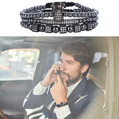 Mens Bracelet Beaded Bracelets Micro Pave Zircon Bracelets for Men Women Bracelets for Men Stainless Steel Cuff Bangle - color: F-black