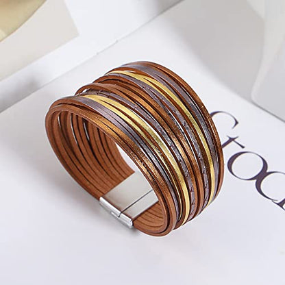hotoo Leather Wrap Bracelet for Women - color: Champagne Leather Bracelets