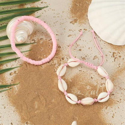 Shell Ankle Bracelet Set for Women,Boho Adjustable Beads Anklet Pack Natural White Shells Stack Stretch Seashell Pearl Starfish Bracelet Set Hawaiian Beach Vacation Foot Jewelry - style: L-Shell