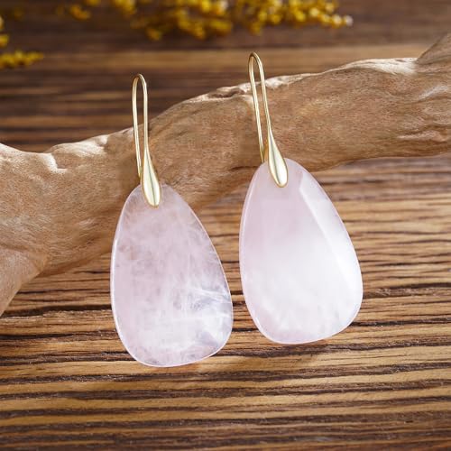 Boho Multiple Style Natural Stone Earrings for Women Unique Healing Gemstone Energy Hypoallergenic Lightweight Dangle Drop Earrings Multiple Styles Earrings Jewelry for Birthday Party Gift - style: Rose Quartz-Gold Hook