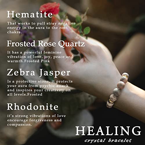 Healing Bracelet For Women Anxiety Beaded Bracelets Jewelry Healing Stone Crystal Bracelet Stress Relief Yoga Beads Chakra Bracelets Gifts For Women pink - color: zebra stone