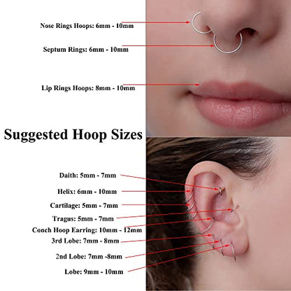 Aumeo 14G 16G 18G 20G Nose Ring Hoop Stainless Steel Hinged Segment Rings Hoops Nose Clicker Ring Tragus Helix Cartilage Daith Rook Earring Piercing Jewelry for Women Men - style: 5pcs 14g 8mm mixed colors