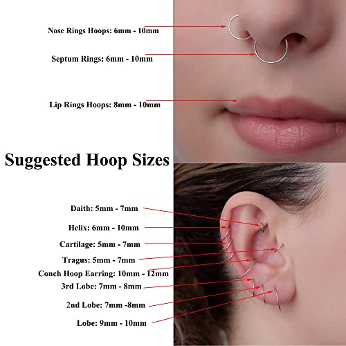 Aumeo 14G 16G 18G 20G Nose Ring Hoop Stainless Steel Hinged Segment Rings Hoops Nose Clicker Ring Tragus Helix Cartilage Daith Rook Earring Piercing Jewelry for Women Men - style: 5pcs 18g 10mm mixed colors