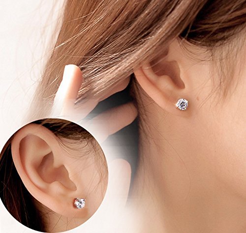 Sparkling 925 Sterling Silver Round Cut 5A+ Cubic Zirconia CZ Stud Earrings Hypoallergenic Earrings for Women/Men 4MM-8MM - color: A: Silver, size: 7mm