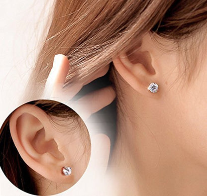 Sparkling 925 Sterling Silver Round Cut 5A+ Cubic Zirconia CZ Stud Earrings Hypoallergenic Earrings for Women/Men 4MM-8MM - color: A: Silver, size: 7mm