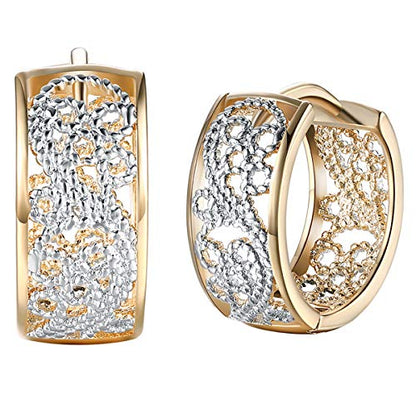 14K Rose Gold Plated Three Row Cubic Zirconia Small Huggie Hoop Earrings Fashion Jewelry for Men Women - color: 18K gold