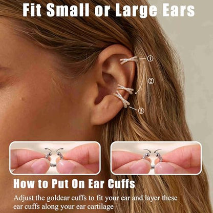 12PCS 14K Gold Plated Ear Cuff Earrings for Women Non Piercing Adjustable Ears Clip on Cartilage Earring Stack Dainty Fake Piercings Non Tarnish Helix Wrap Earrings Set Trendy Jewelry - color: Gold