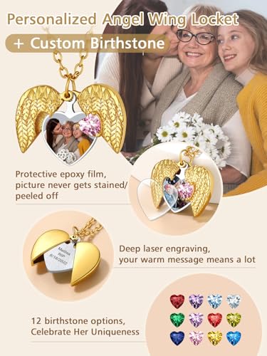 FindChic Locket Necklace for Women Custom Photo Memorial Gifts 4 Colors | Silver/Black/Rose Gold/Gold Plated Personalized for Loved Ones, Birthday Valentine's Day Keepsake - style: 04. Birthstone Style 1-Gold