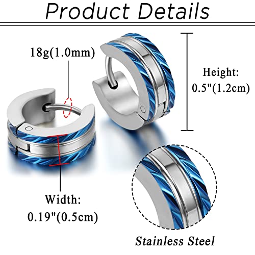 Aroncent Stainless Steel Hoop Earrings: 3-8 Pairs Men Small Hoop Huggie Hinged Earrings Set for Men Women 4mm Valentine Day Gifts - color: A-Updated Version 8PCS