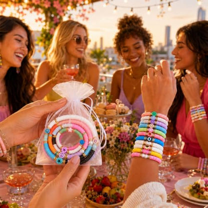 gisgfim 112 Pcs Beaded Friendship Bracelets Bulk Surfer Heishi Clay Stretch Y2K Bracelets Colorful Cute Boho Stackable BFF Bestie Inspirational Jewelry for Women Summer Beach Party Favors Style - style: Colorful