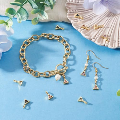 9Pcs Triangle Brass Cubic Zirconia Charms Golden Birthstone Crystal CZ Stone Necklace Charm Cubic Zirconia Pendant for Earring Bracelet DIY Jewelry Making 11.5x7.5x4.5mm - color: Triangle