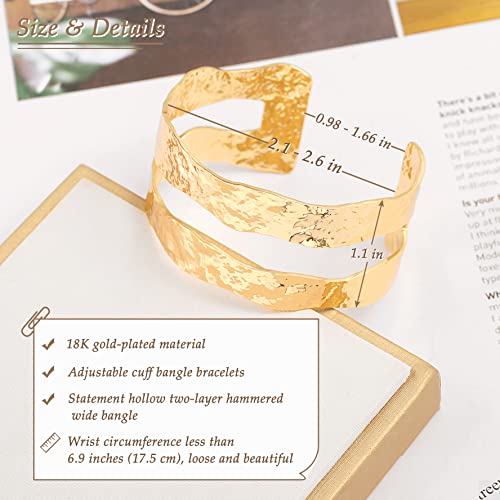 PERNNLA PEARL Dainty Gold Bar Bracelet for Women Simple Delicate Thin Cuff Bangle Hook Bracelet 18K Gold Plated Handmade Minimalist Jewelry - color: 13.Double-Layer