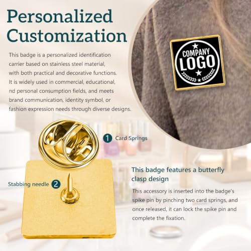 Custom Lapel Pins With Logo - Custom Pins Customized Buttons for men Customized Pin Bulk - color: Square-Gold
