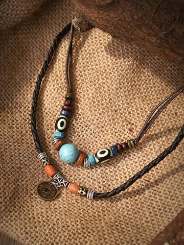 MINACHI Layered Boho Wood Bead Choker Necklace, Hollow Flower Charm, Personality Jewelry for Men and Women - style: Necklace L10-029