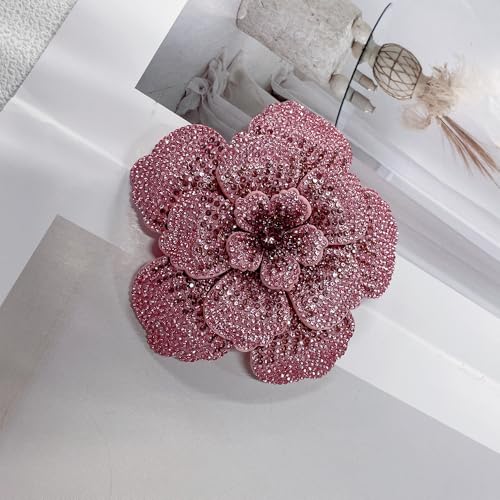 Rhinestone Flower Brooch Pin for Women Men Elegant Sparkly Crystal Camellia Floral Lapel Pins Shawl Dress Suit Clothes Accessories Wedding Party Fashion Jewelry 105mm - color: Pink