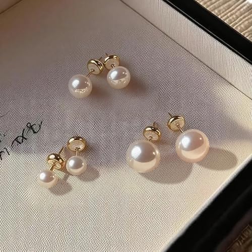 Freshwater Cultured Pearl Stud Earrings, 18K Gold Plated Sterling Silver | AAAA+ Handpicked Pearl Earrings with Hypoallergenic Design, Elegant Jewelry Gift for Women’s Daily Wear - size: 9mm