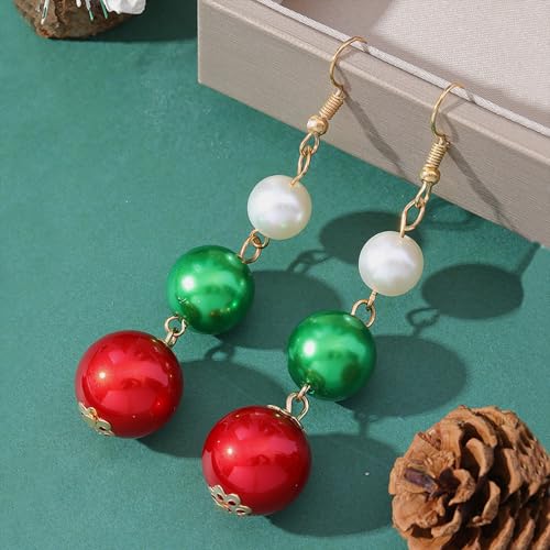 14K Gold Plated Heart Earrings for Women, Heart/Flower/Bow/Pearl Earrings Drop Stud Huggie Hoop Earring Hypoallergenic Earrings Christmas Earrings Festival Party Jewelry Gifts for Women - color: Pearl Red Green