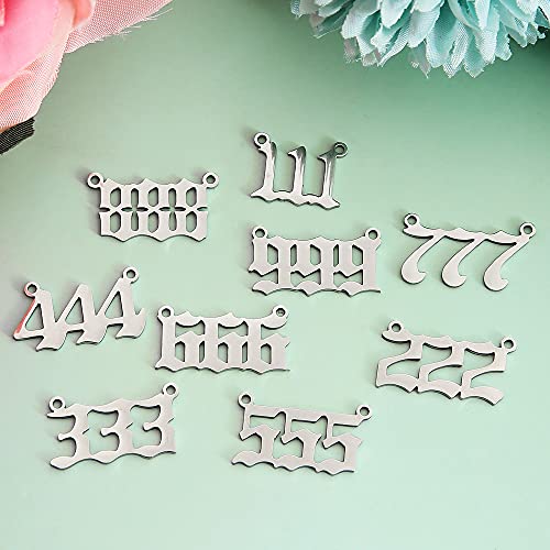 YEYULIN 18pcs Stainless Steel Angel Number Charms Pendant Silver Plated Dainty 111 222 333 444 555 666 777 888 999 Pendants DIY Jewelry Making Necklace