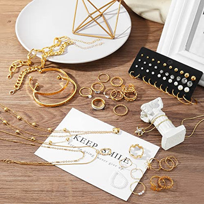 IFKM Gold Plated Jewelry Set for Women,14k Gold Plated Multi Layer Necklaces Stackable Bangle Bracelets Stackable Knuckle Rings Hoop Earrings Set Anniversary Trendy Elegance Charms Anniversary Birthday Jewelry Gift - color: Gold