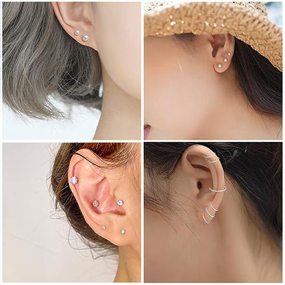 IFKM 36 PCS Silver Plated Jewelry Set with 3 PCS Necklace, 12 PCS Bracelet, 7 PCS Ear Cuffs Earring, 14 Pcs Knuckle Rings for Women Valentine Anniversary Birthday Friendship Gift - color: 41pcs Fashion Silver