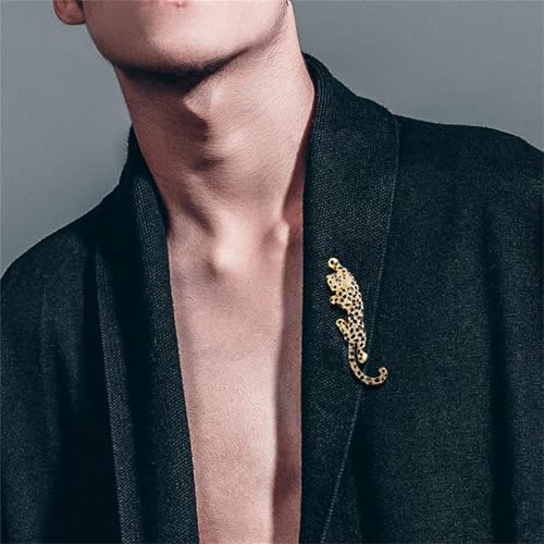 Luxury Crystal Tiger Brooch Pins for Women Men Vintage Gold-Tone Climbing Black Spots Leopard Brooch Fashion Panther Cougar Pin Suit Jackets Coat Animal Jewelry Gift - style: Crystal Leopard