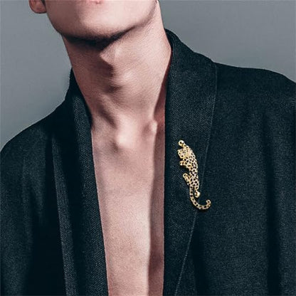 Luxury Crystal Tiger Brooch Pins for Women Men Vintage Gold-Tone Climbing Black Spots Leopard Brooch Fashion Panther Cougar Pin Suit Jackets Coat Animal Jewelry Gift - style: Crystal Leopard
