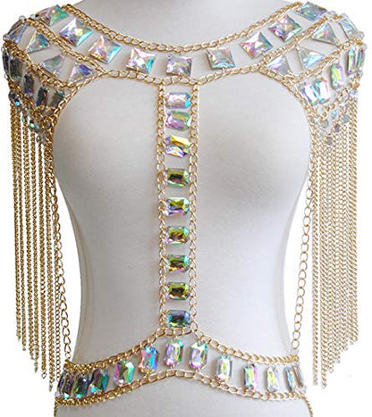 Women Sexy Jewelry Night Shop Costume Shoulder Body Chain - color: Gold -Shoulder body chain