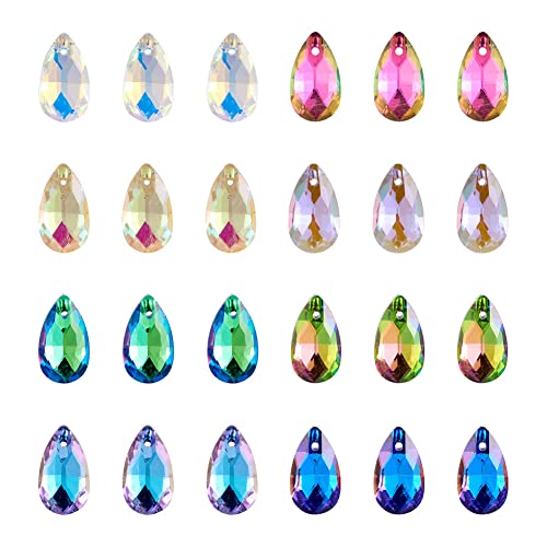 Cheriswelry 100Pcs Faceted Teardrop Glass Pendants Colorful Water Drop Glass Charms Top Drilled Crystal Drop Dangle Charms 16mm for DIY Bracelet Necklace Earring Jewelry Making - color: Mixed Color*13