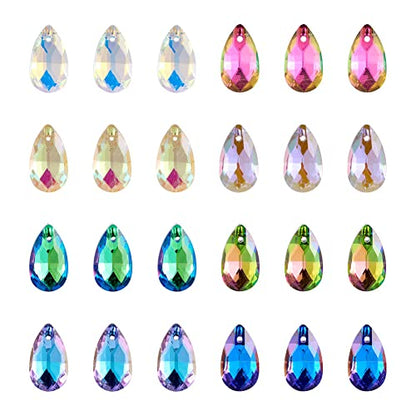 Cheriswelry 100Pcs Faceted Teardrop Glass Pendants Colorful Water Drop Glass Charms Top Drilled Crystal Drop Dangle Charms 16mm for DIY Bracelet Necklace Earring Jewelry Making - color: Mixed Color*13