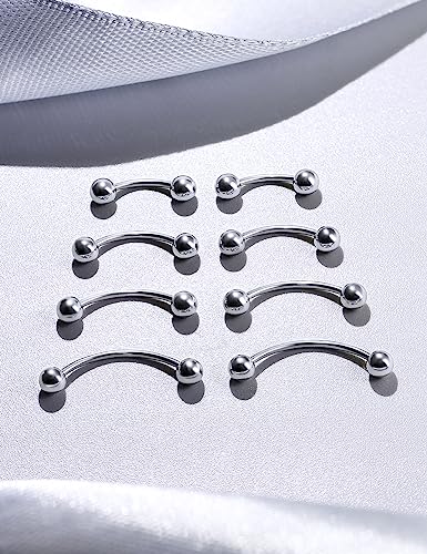 20G 16G 14G 12G Eyebrow Rook Daith Piercing Jewelry 316L Surgical Steel Vertical Lip Labret Belly Button Ring Snake Eyes Tongue Ring Curved Barbell 6mm(1/4") 8mm(5/16") 10mm (3/8") 12mm(1/2") - color: Silver, size: 14G(1.6mm)-8/10/12/14mm Bars
