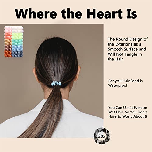 Hair Elastics, 20Pcs No Crease Spiral Hair Ties, Hair Bands Multi Color Waterproof for Women Girls, Hair Accessories - color: Khaki