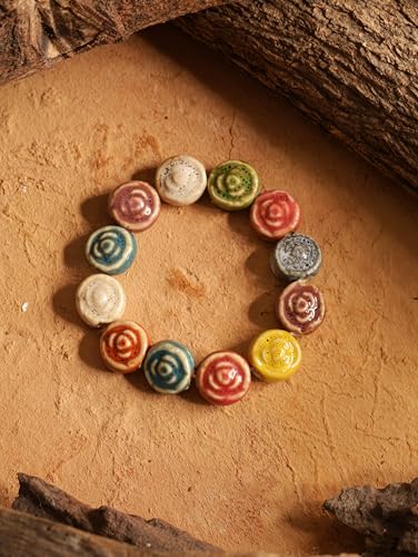 Boho Hippie Colorful Ceramic Beads Strand Stretch Bracelet, Bohemian Summer Beach Jewelry Gift for Women - color: S05