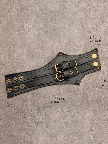 GelConnie Leather Cuff Bracelet for Men Women Wide Leather Wristband Thick Viking Mens Leather Bracelets Gothic Wrist Band Vintage Rock Wristband - style: Wide Leather Wristbands