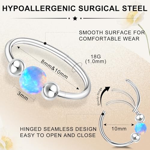 ONESING 9-40 Pcs Nose Rings - Hoops, Studs & L Shape - Hypoallergenic Stainless Steel Nose Piercings for Women & Men - color: Blue Opal-2Pcs